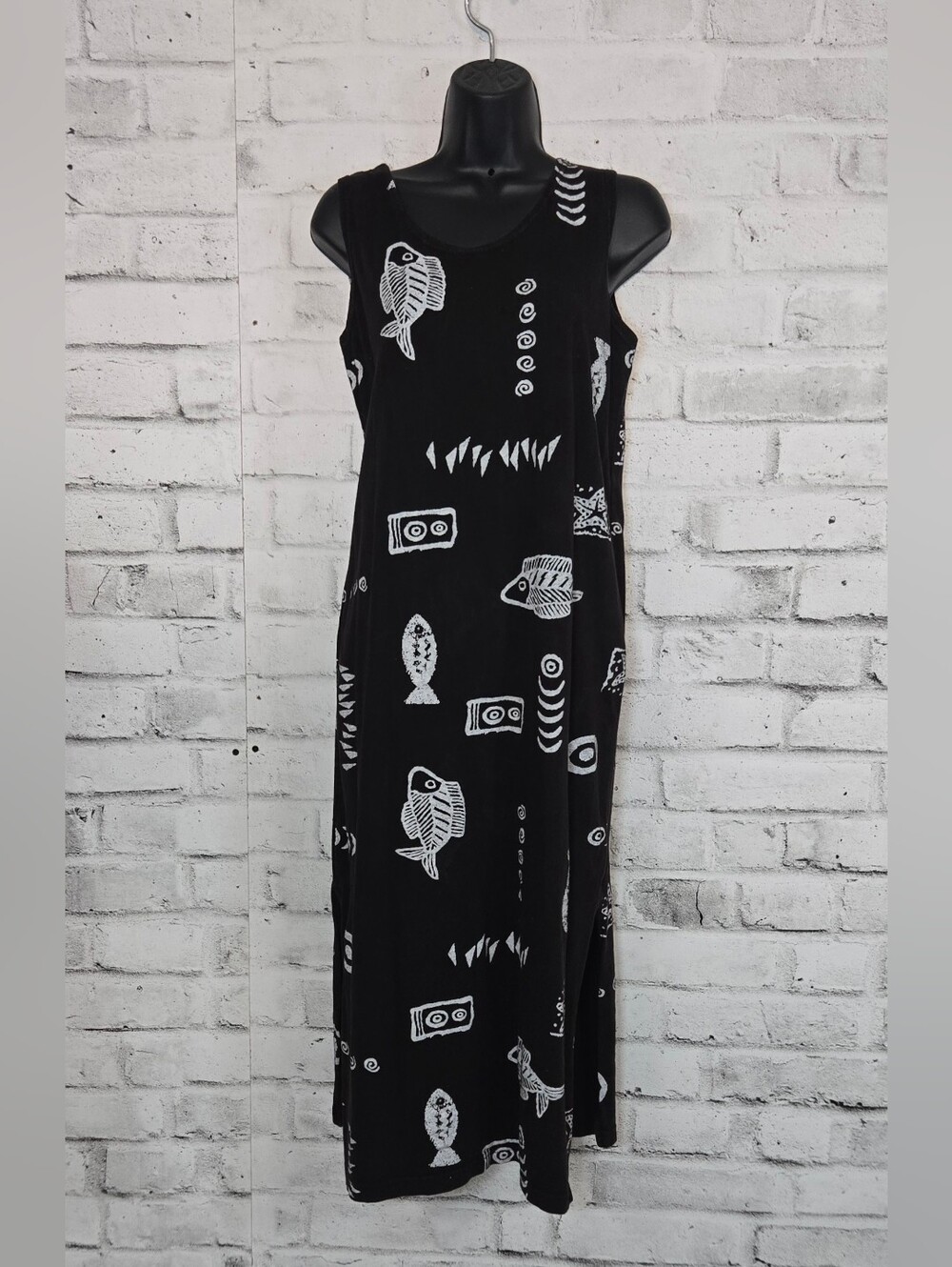 Beach By Exist Black White Fish Print Midi Dress Size Small